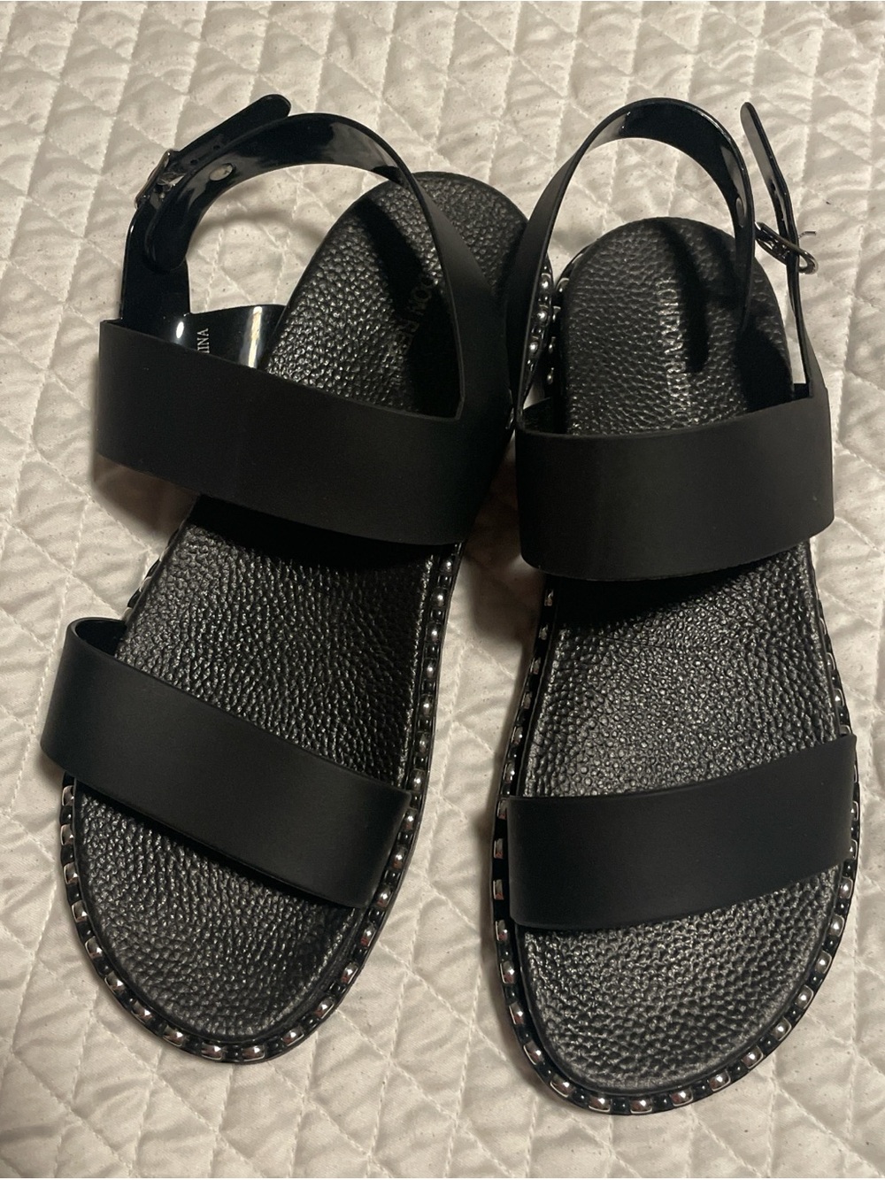 Women's Black Stud-Trim Slingback Sandals